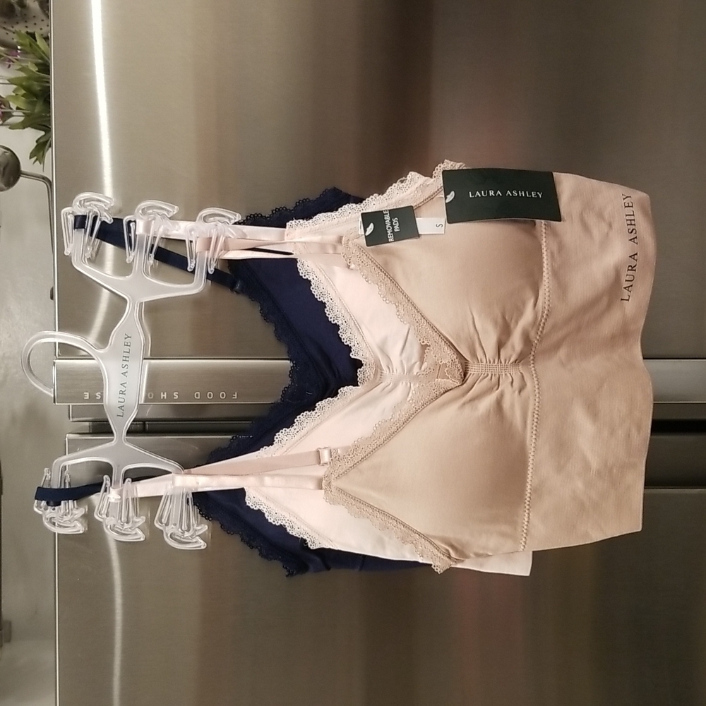💕LAURA ASHLEY💕 3 Pack Bralettes ~ Nude Light Pink Navy Blue Small S NWT